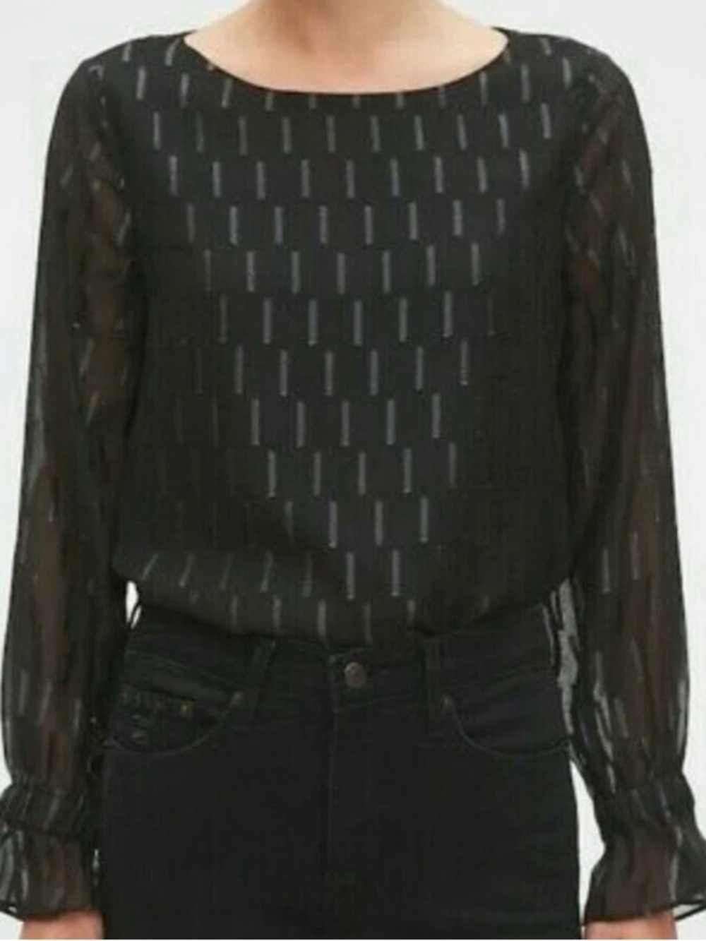 Banana Republic Black Sheer Long-Sleeve Blouse